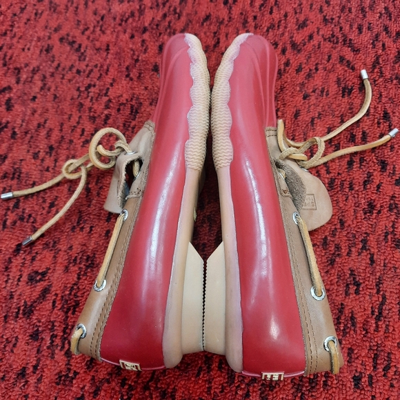 Sperry Wo's Womens Topsider Waterproof Rubber Boots Slip on Red Tan Size 7.5 - Picture 10 of 13